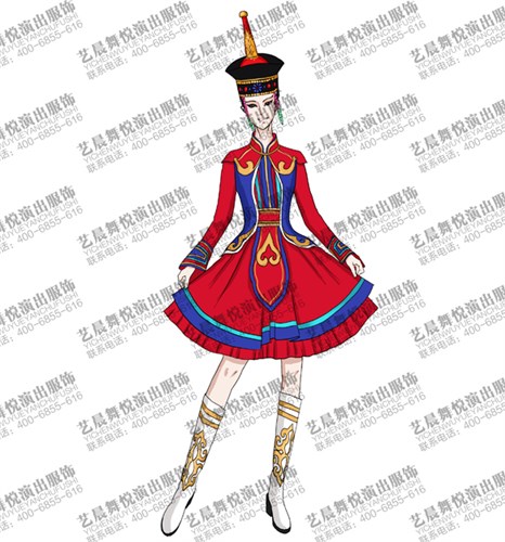 蒙古服装女舞蹈服民族舞蹈演出服装蒙古舞蹈欢乐姑娘舞台服装