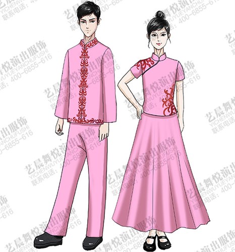 中式演出服装儿童合唱粉红色合唱演出服装！