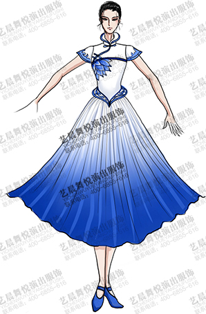 古典风舞蹈表演服设计女长裙演出服装定制