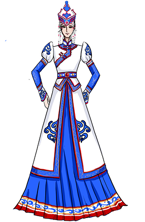 蒙古民族舞服定做女蓝色大摆裙演出服装定制