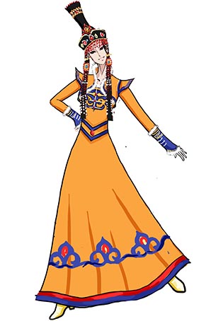 民族舞蹈服装黄色女蒙古演出服长裙定做厂家