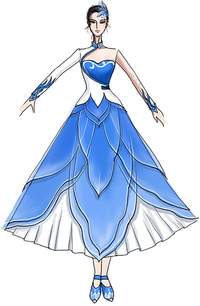 古典舞台服女蓝色古典表演服演出服装定制