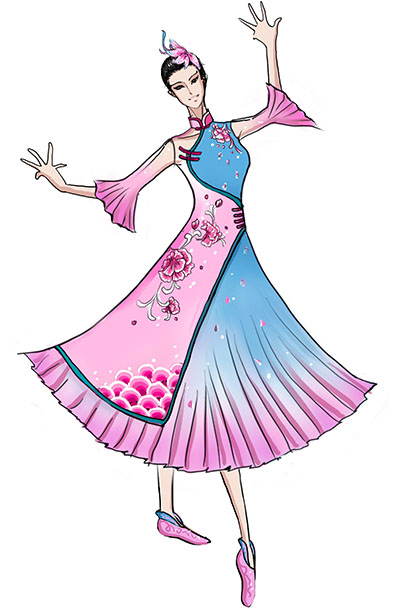 古典风舞蹈表演服设计女长裙演出服装定制