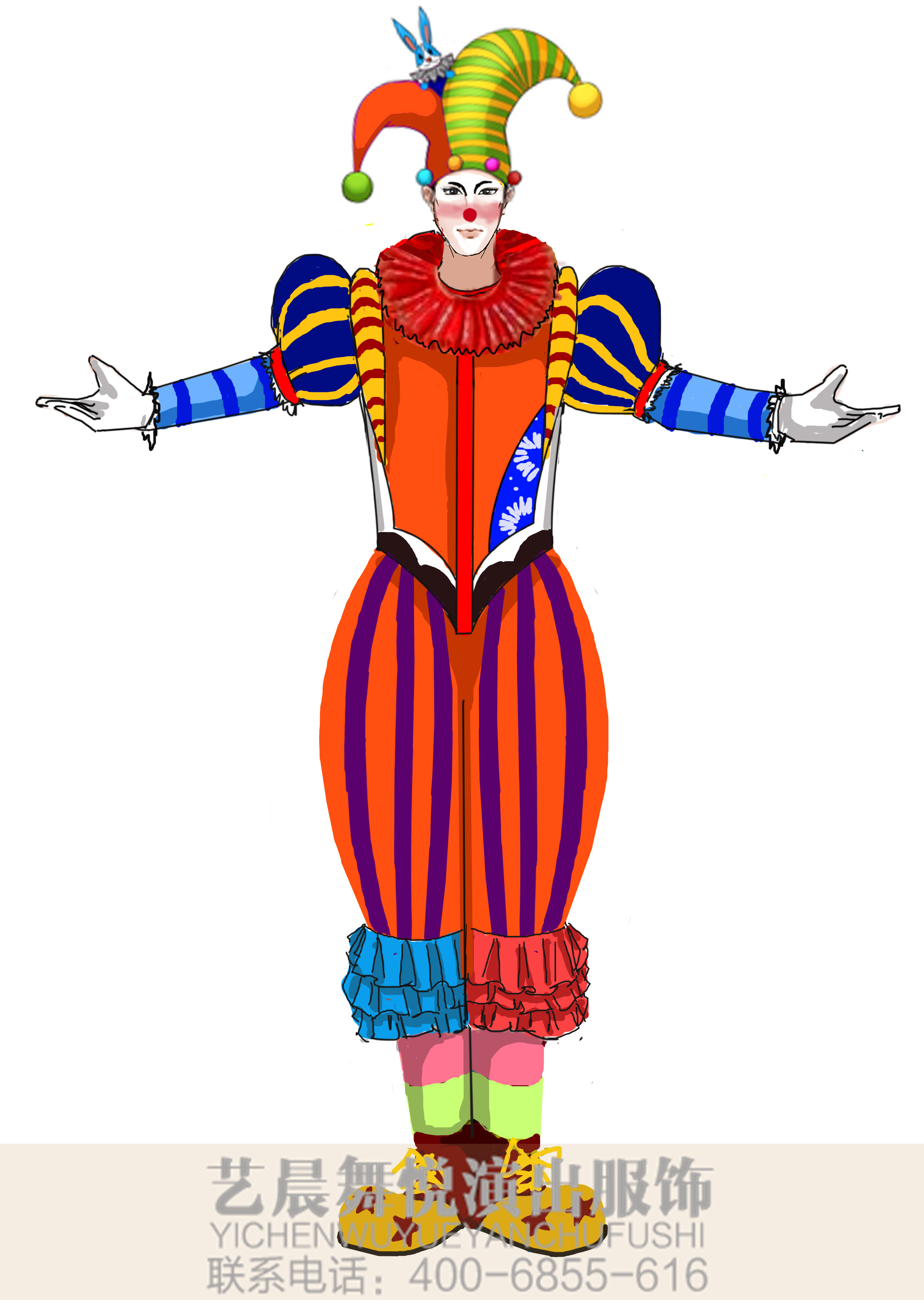 景区演出服装设计游园小丑演出服装设计款式